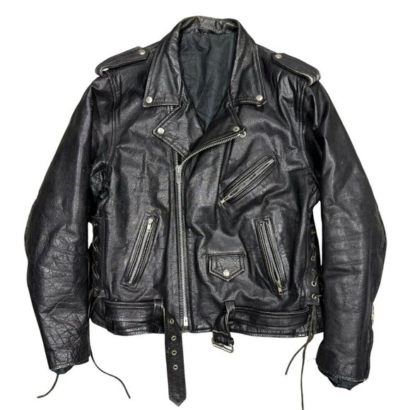 Classic Black Leather Bomber Jacket - Picture 1 of 11